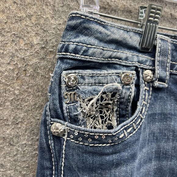 Miss Me Jeans Womens 28 Blue Easy Capri Distressed Embroidered Lace Denim Pants - Picture 4 of 12